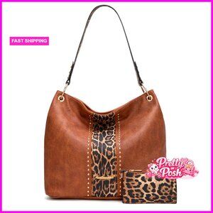 Large Faux Leather Hobo Bag with Back Pocket and Coin Wallet